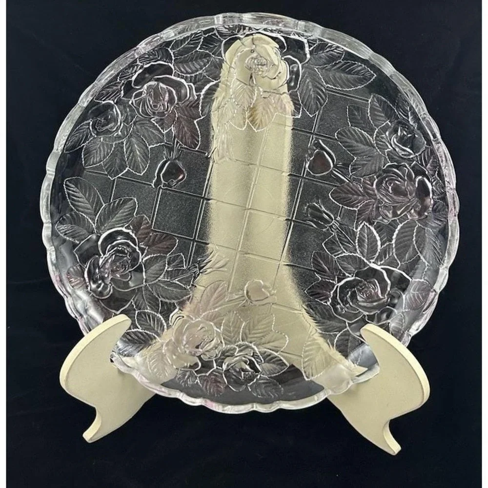 Studio Nova Crystal Pink Rose Clear Platter Glass Round 14